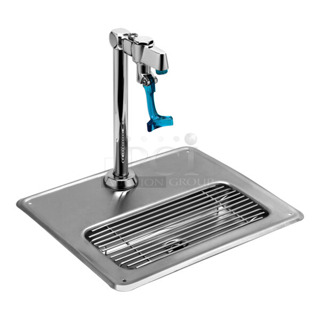 BRAND NEW SCRATCH AND DENT! Equip by T&S 5GF-8P-WS Water Station with Drip Pan and Push Back Glass Filler - 9 9/16" High Pedestal