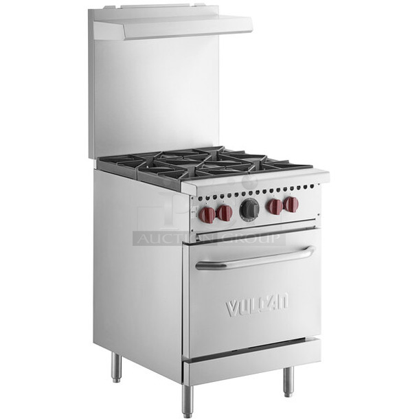 BRAND NEW SCRATCH AND DENT! Vulcan SX24 SX Series Stainless Steel Commercial Natural Gas Powered 4 Burner 24" Range with Space Saver Oven. 142,000 BTU - Image 1 of 9
