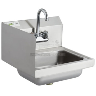 BRAND NEW SCRATCH AND DENT! Regency 600HS17SPLFT 17" x 15" Wall Mounted Hand Sink with Gooseneck Faucet and Left Side Splash