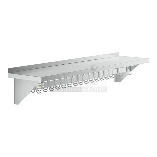 BRAND NEW SCRATCH AND DENT! 600PS1572 Regency 15" Wide Stainless Steel Wall Mounted Pot Rack with Shelf and 18 Galvanized Hooks. May Be Missing Pieces.  - Image 1 of 3