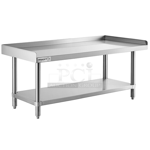 BRAND NEW SCRATCH AND DENT! Regency 600ESS2460S Spec Line 24" x 60" 14-Gauge Stainless Steel Equipment Stand With Stainless Steel Undershelf. May Be Missing Pieces.  - Image 1 of 3