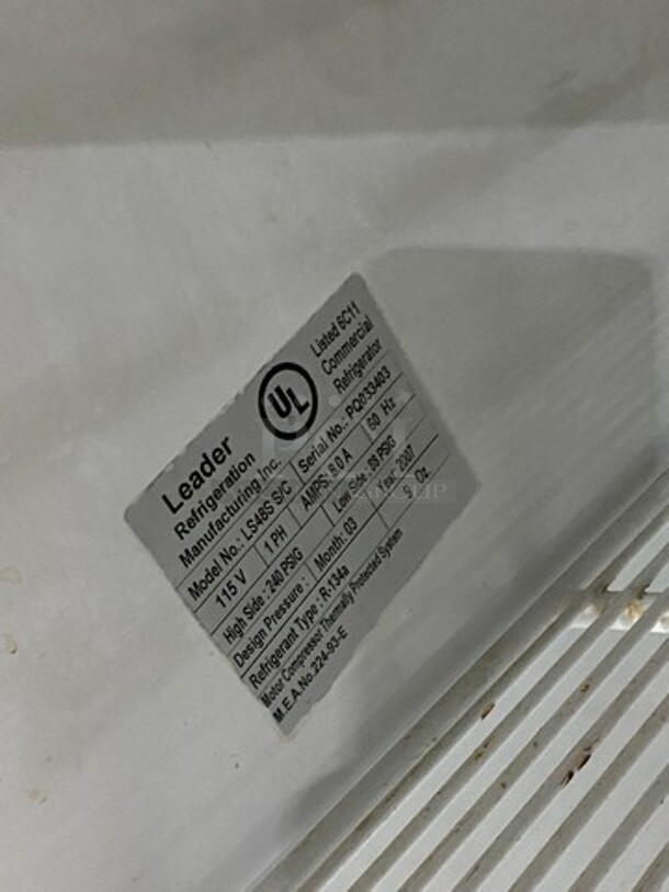 2007 Leader Commercial 2 Door Reach In Cooler Merchandiser! With View Through Doors! With Poly Coated Racks! All Stainless Steel! Model: LS48SSC SN: PQ033403 115V 60HZ 1 Phase - Image 7 of 8