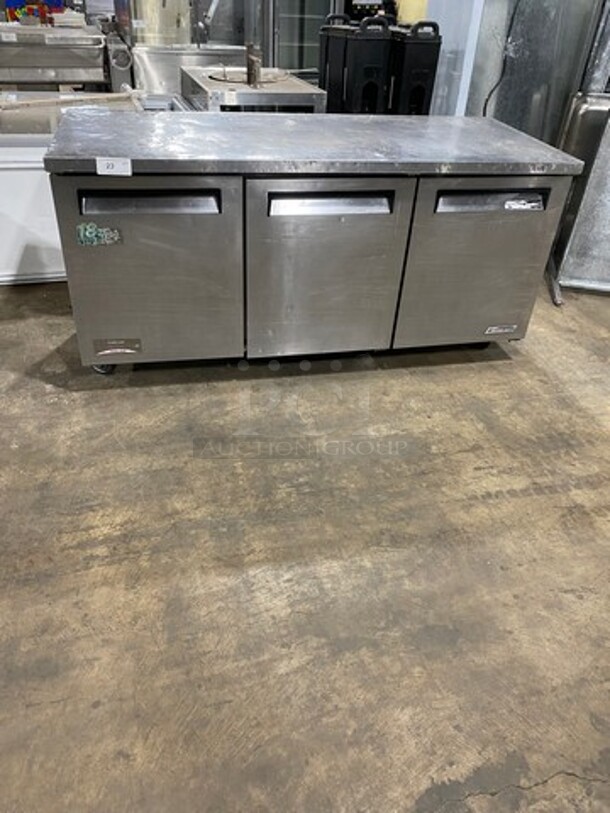 Turbo Air Commercial 3 Door Lowboy/Worktop Cooler! All Stainless Steel! On Casters! Model: TUR72SD SN: UR72808021 115V 60HZ 1 Phase