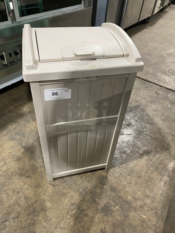 Suncast Outdoor Beige Poly Trash Can! With Hinged Lid! - Image 1 of 6