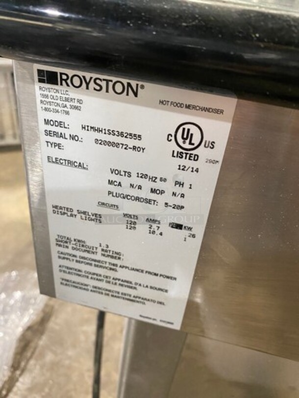 WOW! Royston Commercial Electric Powered Heated Food Display Case Merchandiser! With Sneeze Guard! All Stainless Steel! On Casters! Model: HIMHH1SS362555 SN: 02000072ROY 120V 60HZ 1 Phase - Image 7 of 9
