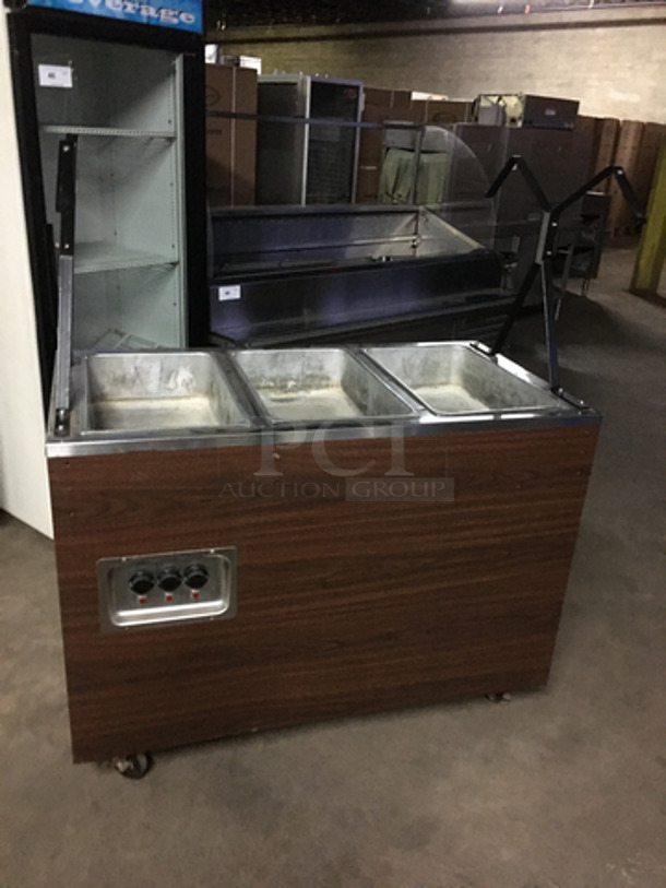 Vollrath Commercial Electric Powered 3 Bay Steam Table! Wooden Pattern With Stainless Steel Top! On Casters!Model: 38935 120V 60HZ 1 Phase - Image 3 of 8