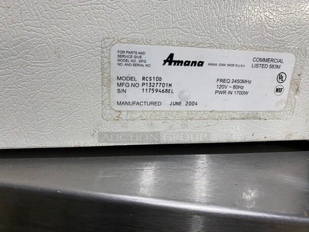Amana Commercial Countertop Microwave Oven! Model: RCS10D SN: 11759468EL 120V - Image 5 of 6