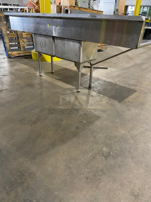 Commercial 2 Compartment Dish Washing Sink! With Dual Side Drain Board! With Back Splash! All Stainless Steel! On Legs! - Image 4 of 8