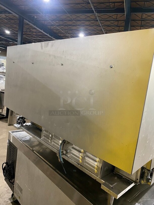 Lang Commercial Countertop Natural Gas Powered Mirror Shine Flat Top Griddle! With Thermostatic Controls! Built In Hood! With Back And Side Splashes! All Stainless Steel! On Legs! MODEL 248SCHENSH SN: GT2480618A  - Image 3 of 8