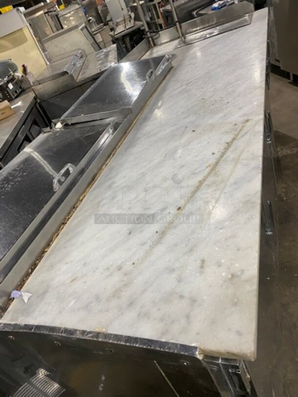 Commercial Refrigerated Pizza Prep Table! With Marble Top! With Overhead Shelf! With 4 Door Underneath Storage Space! All Stainless Steel! - Image 9 of 10