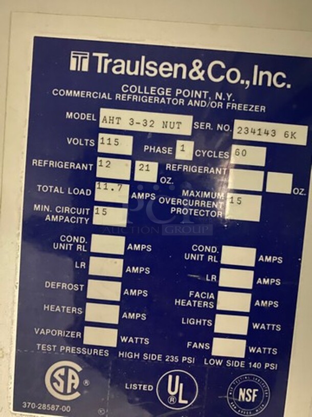 Traulsen Commercial 3 Door Reach In Refrigerator! All Stainless Steel! With Legs! Model: AHT332NUT SN: 2341436K 115V 60HZ 1 Phase - Image 8 of 10