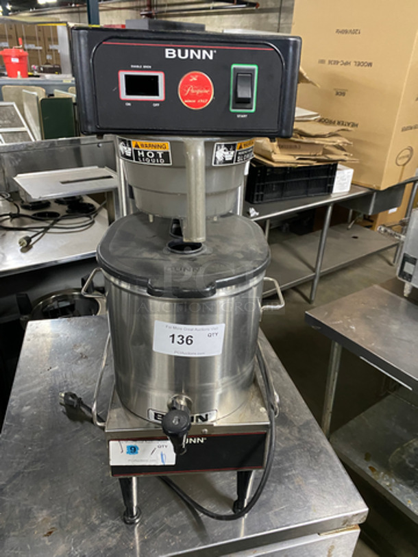 GREAT! Bunn Commercial Countertop Tea Brewing Machine! With Filter Basket! With Tea Dispenser/ Holder! All Stainless Steel! On Legs! Model: TB3LP TU00229135 120V 60HZ 1 Phase