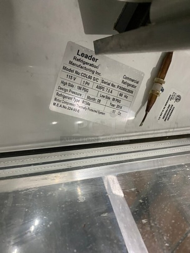 2014 Leader Commercial Refrigerated Deli Display Case Merchandiser! With Slanted Front Glass! With Sliding Rear Access Glass Doors! All Stainless Steel! Model: CDL60SC SN: PX08M2606 115V 60HZ 1 Phase - Image 6 of 7