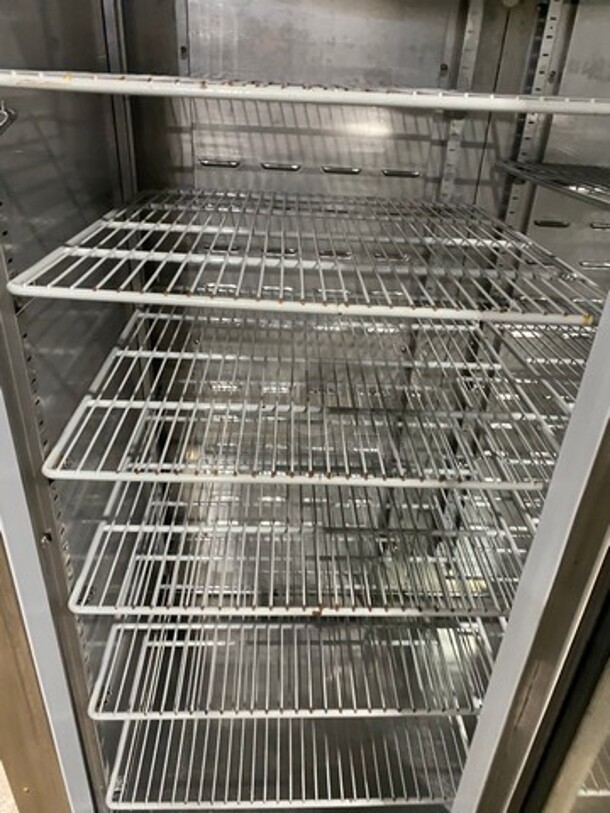 COOL! Hoshizaki Commercial 3 Door Reach In Cooler Merchandiser! With View Through Doors! Poly Coated Racks! All Stainless Steel Body! WORKING WHEN REMOVED! Model: CR3SFGYCR SN: F60047C 115V 60HZ 1 Phase - Image 6 of 9