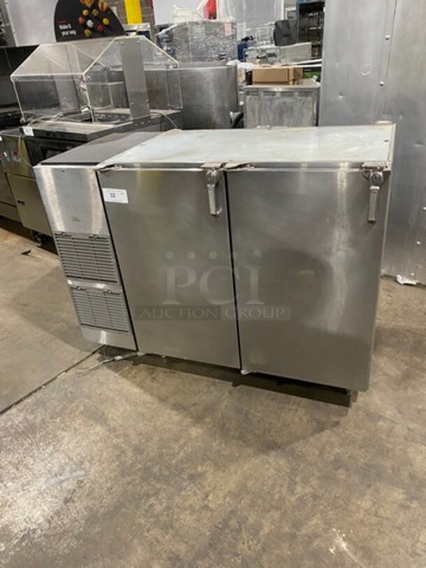 Glastender 2 Door Bar Back Cooler! With Poly Coated Racks! All Stainless Steel! On Legs! Model: NPT52L6SNH(LL/RR) SN: 134125922N 115V 60HZ 1 Phase