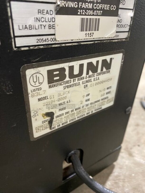 Bunn Commercial Countertop Coffee Bean Grinder Machine! Model: G1 SN: G100004459 120V60HZ 1 Phase - Image 5 of 9
