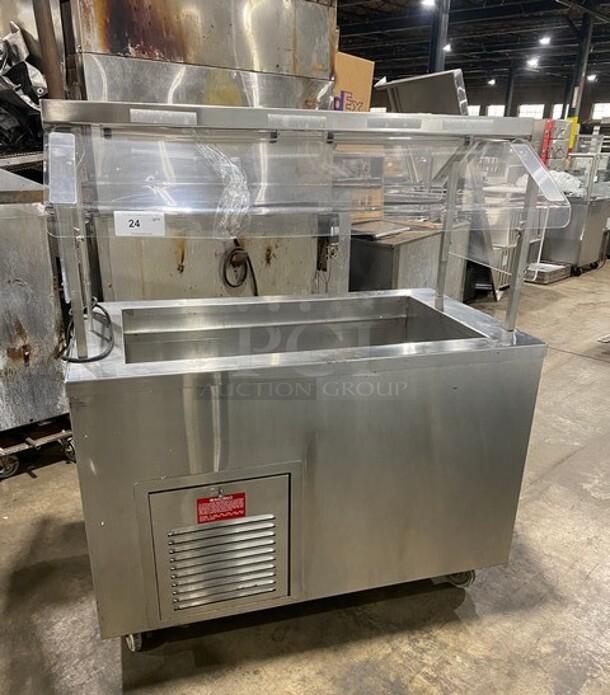 Low Temp Commercial Refrigerated Food Serving Station Counter/ Cold Pan! With Sneeze Guard! Stainless Steel Body! On Casters! Model: 50CFMX SN:FO4C05885L 120V 1PH