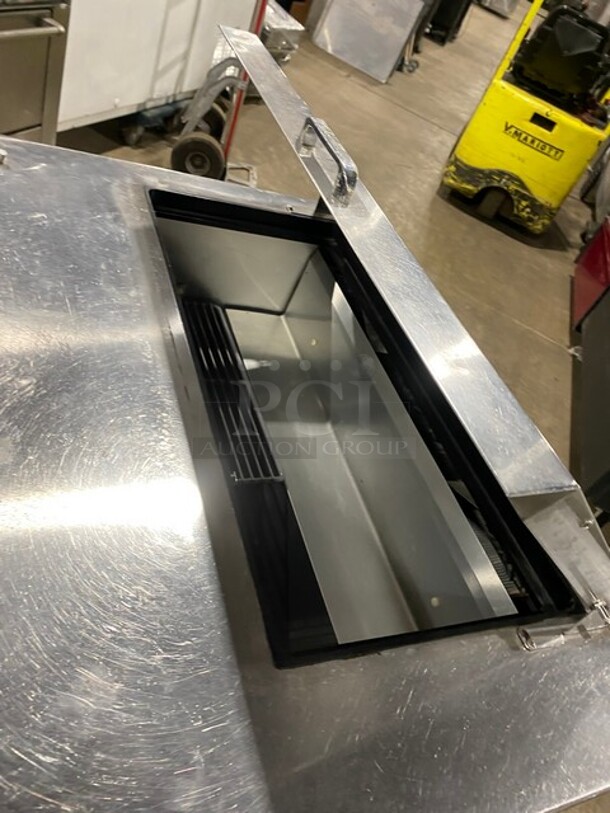 True Commercial Refrigerated Mega Top Sandwich Prep Table! With 2 Door Refrigerated Storage Underneath! All Stainless Steel! With Poly Coated Racks! On Casters! 115V 1 Phase! Model: TSSU-36-08 SN: 8815688! - Image 7 of 8