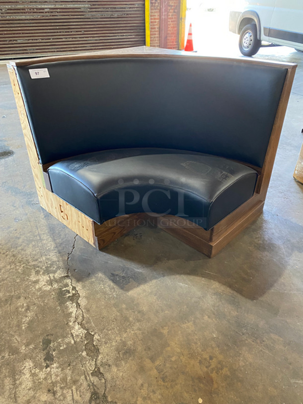 NEW! Single Sided Curved Black Cushioned Booth Seat! With Wooden Outline! Perfect For In The Corner Placement! Can Be Connected With Any Of The Booths Listed! - Image 1 of 6