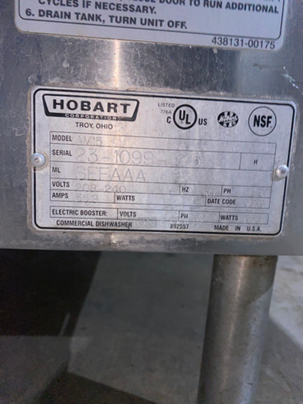 FAB! Hobart Commercial Pass-Through Heavy-Duty Dishwasher! All Stainless Steel! On Legs! Model: AM15 SN: 231099775 208/240V 60HZ 3 Phase - Image 8 of 10