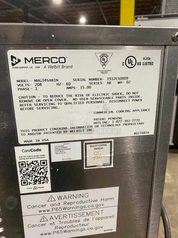 Merco 3 Shelf /12 Pan Holding Cabinet With Timer Bars! MODEL MHG34SAB1N SN: 1912ES0009 208V 1PH - Image 7 of 8