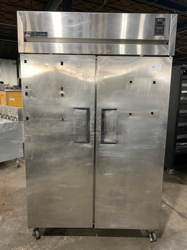 True Commercial 2 Door Reach In Cooler! With Poly Coated Racks! All Stainless Steel! On Casters! Model: TR2R2S SN: 5027494 115V 60HZ 1 Phase
