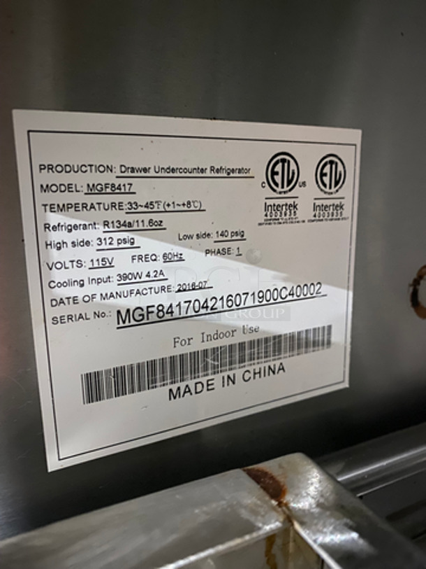 Atosa Commercial Refrigerated 4 Drawer Chef Base! All Stainless Steel! On Casters! Model: MGF8417 SN: MGF841704216071900C40002 115V 60HZ 1 Phase - Image 7 of 8