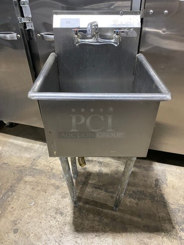 L & J Commercial Single Bay Drop In Sink! With Faucet And Handles! With Back Splash! Solid Stainless Steel! On Legs! - Image 1 of 7