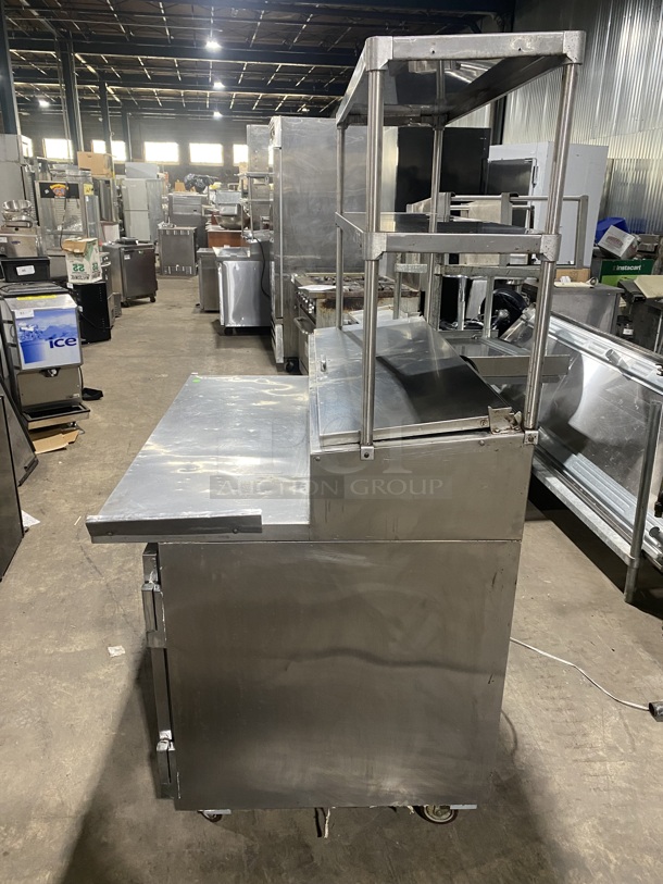 Leader All Stainless Steel Commercial Pizza Prep Table w/ 2 Tier Double Overhead Shelf!  On Commercial Casters! Working When Removed! - Image 4 of 8