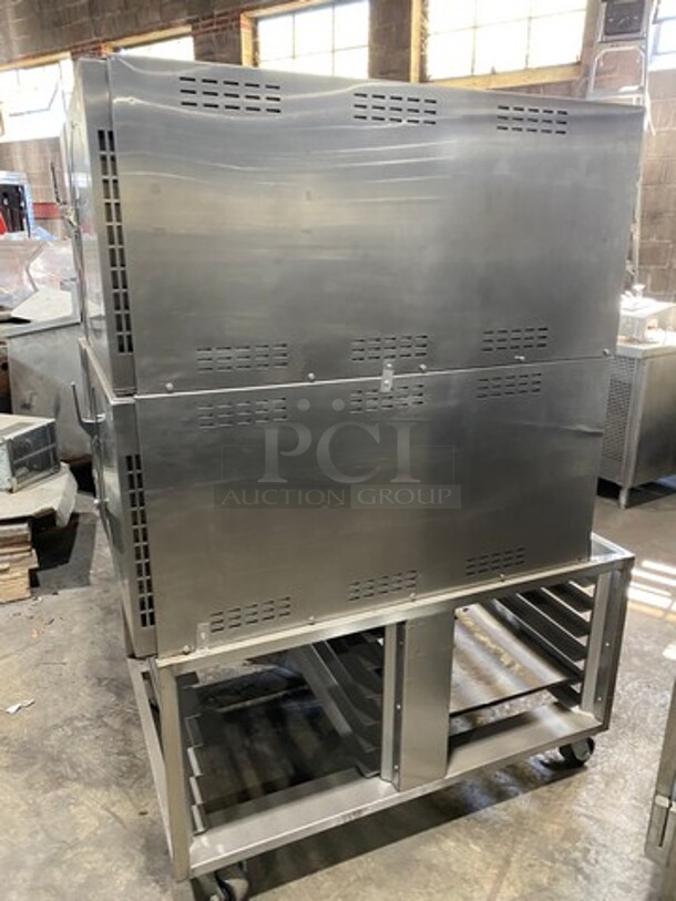 SUPER! Belshaw Adamatic Commercial Electric Powered Double Deck Combi Oven! With View Through Doors! With Pan Racks Underneath! All Stainless Steel! On Casters! 2x Your Bid Makes One Unit! Model: FG189UZ84 SN: 2000003710FA032620 208/220V 60HZ 3 Phase - Image 2 of 12