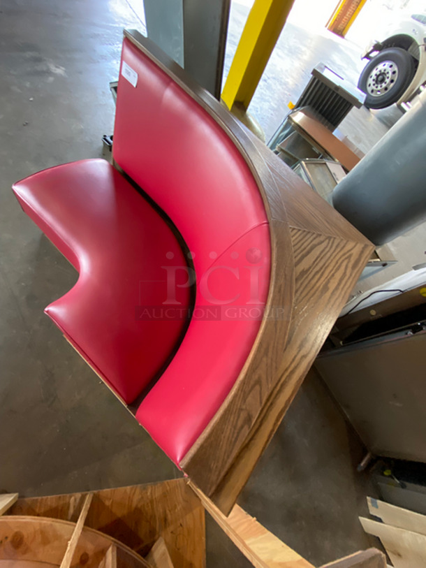 NEW! Single Sided Curved Red Cushioned Booth Seat! With Wooden Outline! Perfect For In The Corner Placement! Can Be Connected With Any Of The Booths Listed! - Image 4 of 4