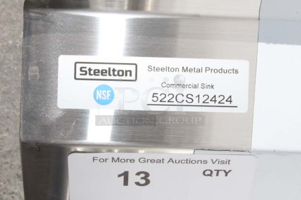 BRAND NEW SCRATCH & DENT! Steelton 522CS12424K 29 1/2" 18-Gauge Stainless Steel One Compartment Commercial Sink without Drainboard - 24" x 24" x 12" Bowl. Bowl & Drain Only. 30x29-1/2x43-3/4 - Image 6 of 6