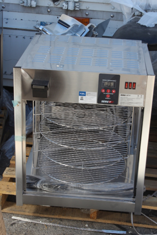 BRAND NEW SCRATCH & DENT! ServIt PDW18D1 18" Full-Service Pizza Warmer with 4-Shelf Rotating Rack. Glass is Broken. S/N: 145580010058