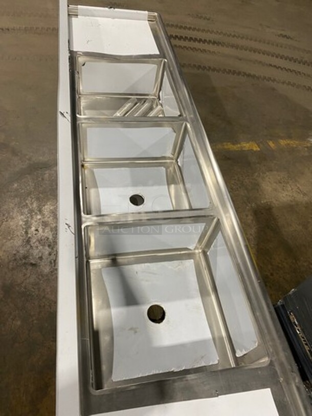 NEW! Elkay Commercial 3 Bay Dish Washing Sink! With Dual Side Drainboards! With Back Splash! All Stainless Steel! With Legs! - Image 3 of 9