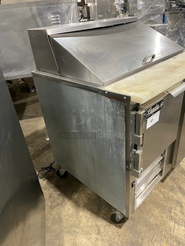 Leader Commercial Refrigerated Sandwich Prep Table! With 2 Door Underneath Storage Space! With Poly Coated Racks! With Commercial Cutting Board! All Stainless Steel! On Casters! Model: LM36 SN: PW08M1412 115V 60Hz 1 Phase - Image 2 of 10