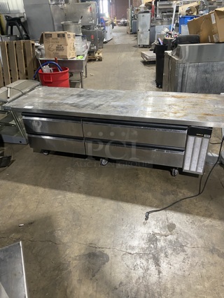 Silver King Refrigerated 4Large Drawer Chef Base! All Stainless Steel on Casters! Eletric Powered! Working When Removed! MODEL: SKRCB97H SN: SBBE103151A!