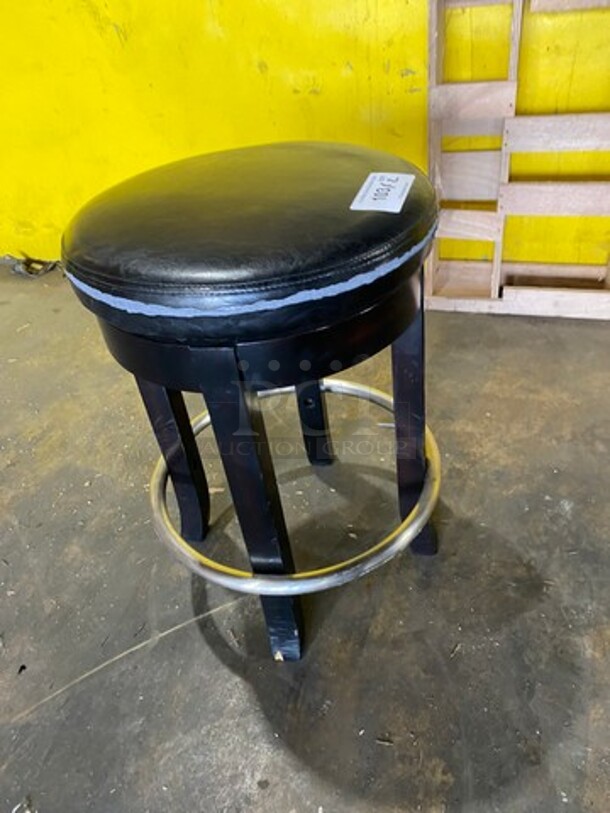 Round Black Cushioned Chairs! With Metal Base! With Footrest! 2x Your Bid! - Image 2 of 5