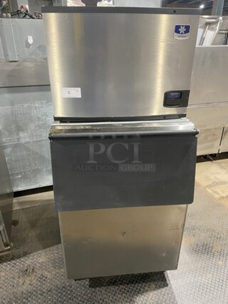 Manitowoc Commercial Ice Making Machine! On Commercial Ice Bin! All Stainless Steel! Model IY0454A161X Serial 1120159369! 115V 1Phase! On Legs!