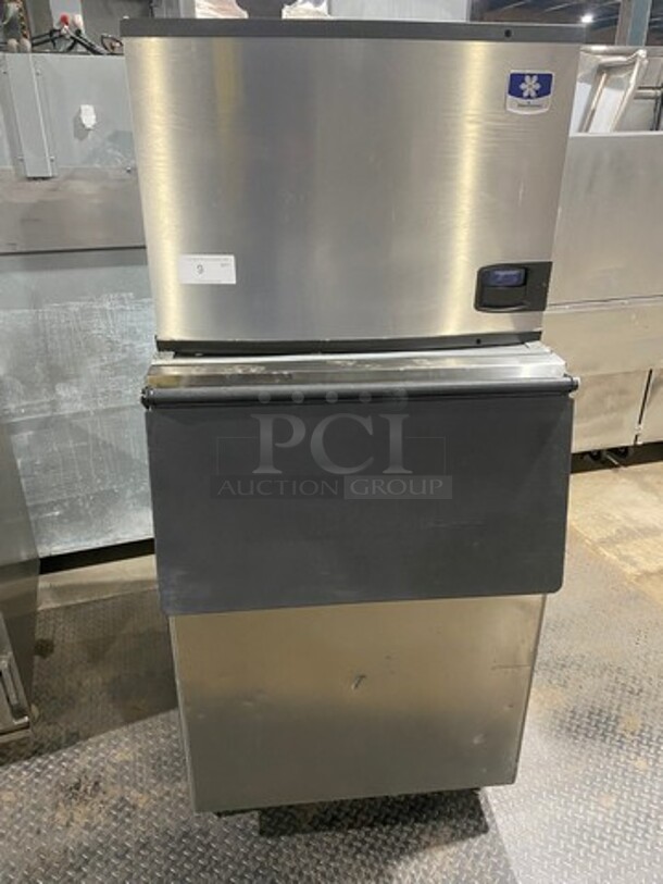 Manitowoc Commercial Ice Making Machine! On Commercial Ice Bin! All Stainless Steel! Model IY0454A161X Serial 1120159369! 115V 1Phase! On Legs! - Item #1095525