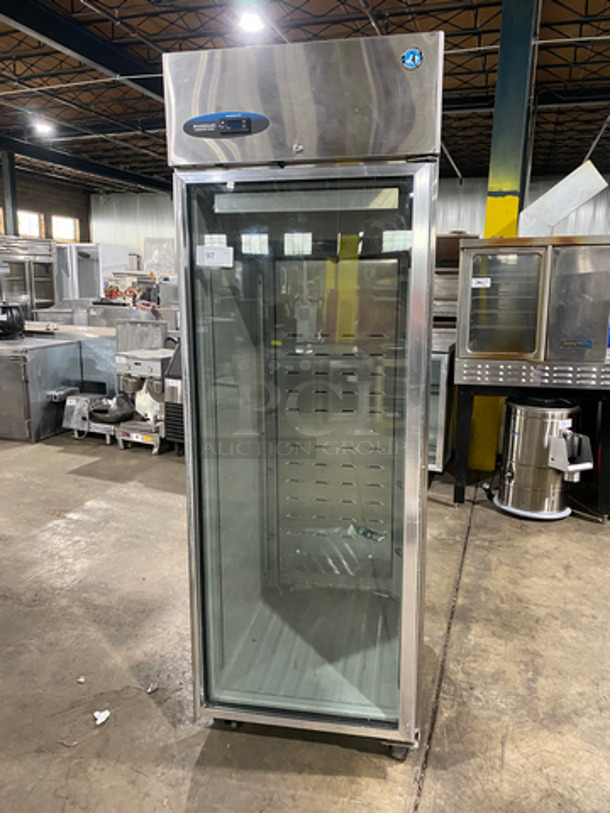 Hoshizaki Commercial Single Door Reach In Cooler! With View Through Door! Stainless Steel Body! On Casters! Model: CR1BFGYCR SN: E70105H 115V 60HZ 1 Phase