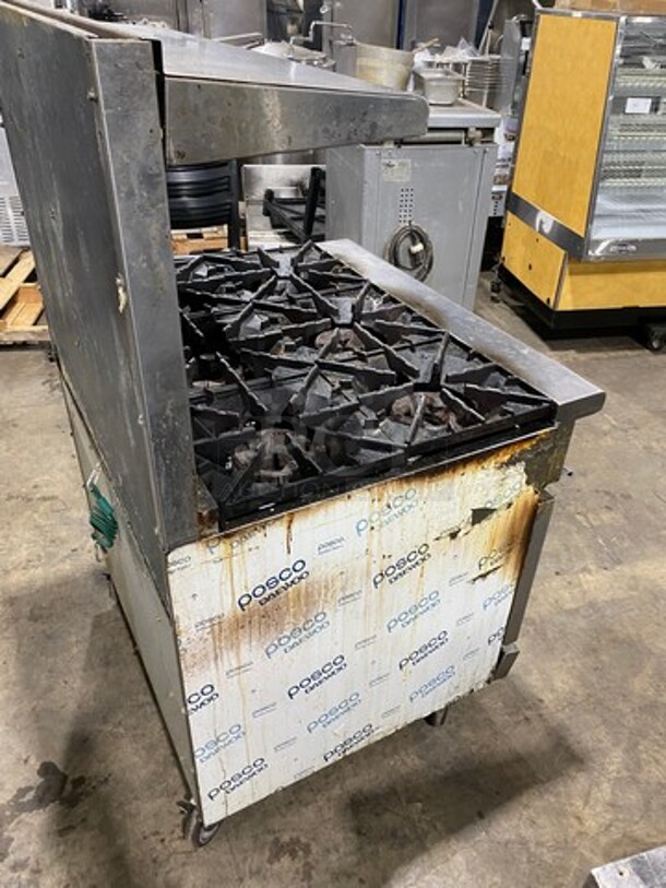 LATE MODEL! Radiance Commercial Natural Gas Powered 6 Burner Stove! With Raised Back Splash And Salamander Shelf! With Oven Underneath! All Stainless Steel! On Casters! WORKING WHEN REMOVED! - Image 3 of 8
