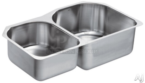 BRAND NEW SCRATCH AND DENT! Moen Lancelot S22377 35 Inch Undermount Double Bowl Stainless Steel Sink with 10 Inch Large Bowl Depth, 8 Inch Small Bowl Depth, 18-Gauge and Soundshield Undercoat. Stock Picture Used For Gallery Picture.