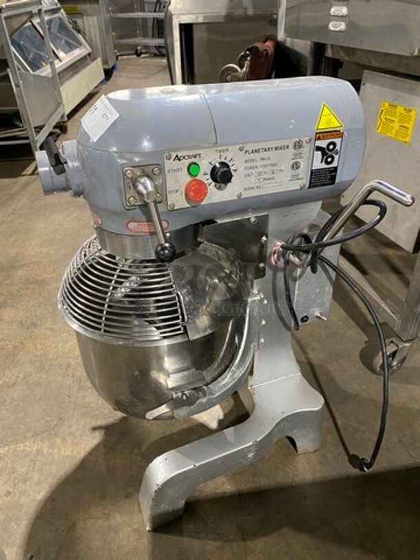 GREAT! Adcraft Commercial 20QT Planetary Mixer! With Mixing Bowl And Bowl Guard! With Whisk, Paddle, And Spiral Hook Attachments! Model: PM20 SN: 1605204 120V 60HZ 1 Phase - Image 2 of 9