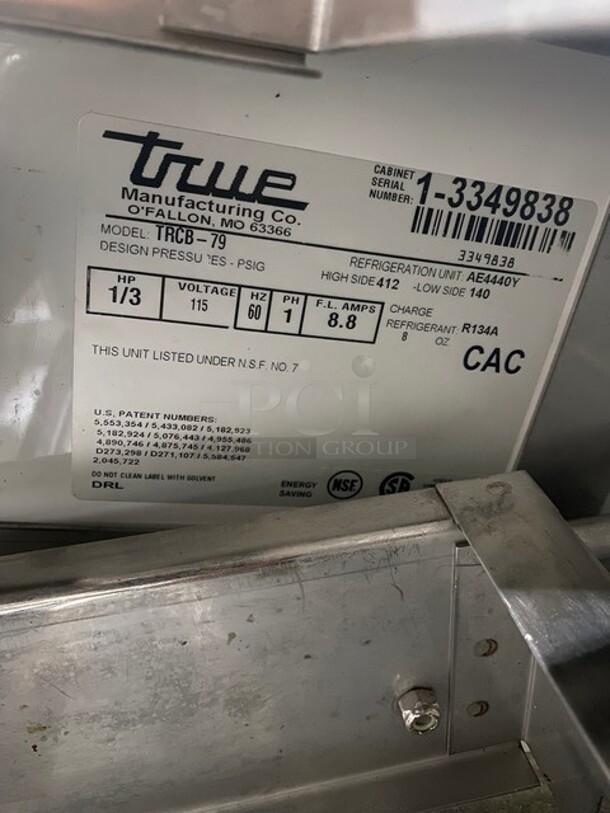 True Commercial Refrigerated 4 Drawer Chef Base! All Stainless Steel! On Casters! Model TRCB-79 Serial 13349838! 115V 1 Phase! - Image 6 of 7