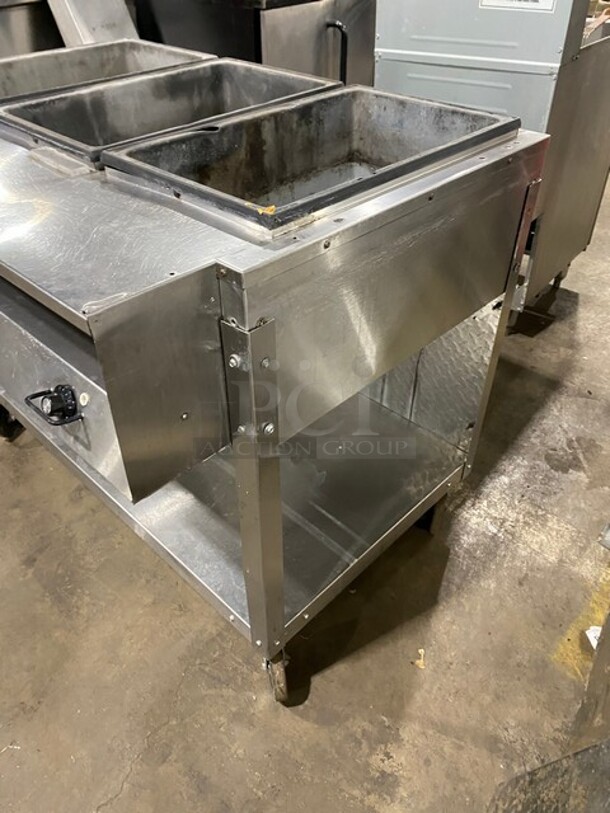 Vollrath Commercial Hot Food Table w/ (3) Wells! Natural Gas Powered! On Commercial Casters!  Working When Removed! MODEL 38003 120V  - Image 2 of 11