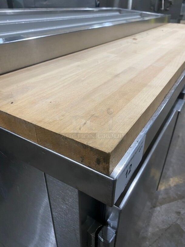 Kairak Stainless Steel Sandwich/Pizza Prep Table With 2 Door Storage Space Underneath! With Commercial Butcher Block Style 1 1/2 Cutting Board! On Casters! MODEL KBP65S SN: T183384D12 115V 1PH - Image 9 of 10
