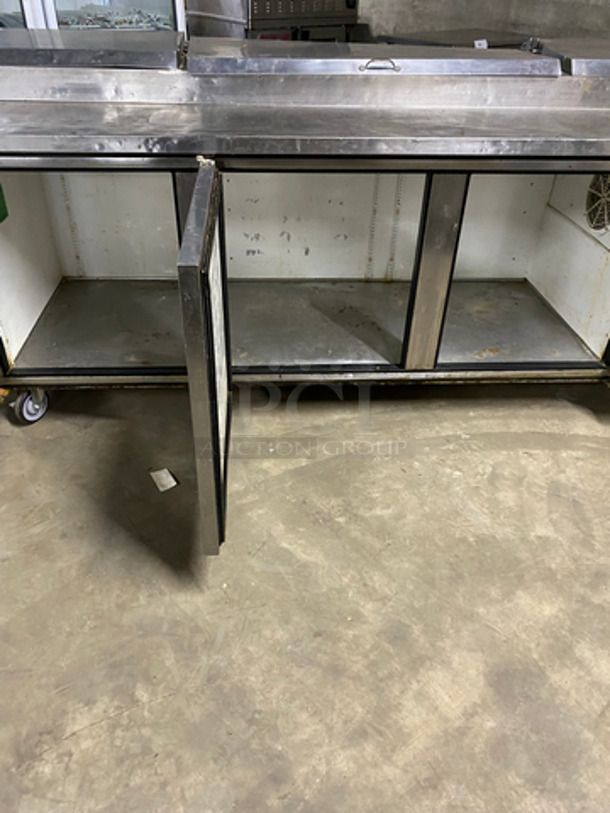 True Commercial Refrigerated 3 Door Pizza Prep Table! With Prep Pans! All Stainless Steel! On Casters! NOT TESTED! Model: TPP93 SN: 13456293 115V 60HZ 1 Phase - Image 7 of 10