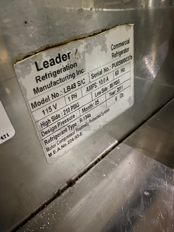 Leader Commercial 2 Drawer Chef Base/Equipment Stand! All Stainless Steel! On Casters! Model: LB48S/C SN: PU05M0037b 115V 60HZ 1 Phase - Image 7 of 8