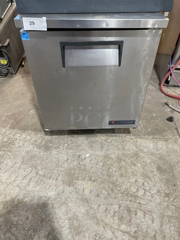 True Commercial Single Door Refrigerated Lowboy/Worktop Cooler! With Poly Coated Rack! All Stainless Steel! On Casters! 115V 1 Phase! Model: TUC-27 SN: 7303590!
 - Image 1 of 7