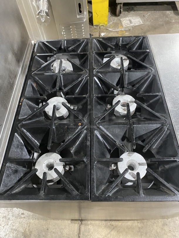 Southbend Heavy Duty Commercial Natural Gas Powered 6 Burner Stove! With Raised Back Splash! With Oven Underneath! All Stainless Steel! On Casters! Model: P32D-BBB SN: 05M09248! Working When Removed!  - Image 5 of 12